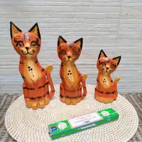 Gatos En Madera D India Tallados Pindados Set X 3 Importados