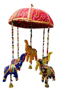 Movil Decorativo 5 Elefantes Con Techo Tela Importado India Mix