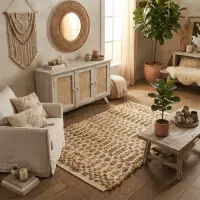 Alfombra Importada De India 100% Artesanal Tejida En Yute 90 Cm 60 M Beige