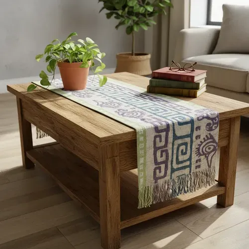 Camino De Mesa Pie De Cama Bufandon Algodon Telar 160x35 Cm