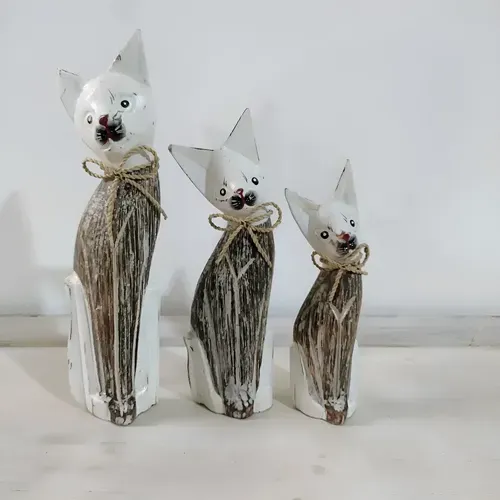 Gatos En Madera D India Tallados Pindados Set X 3 Importados