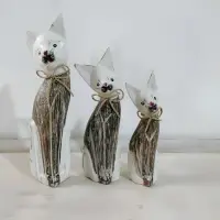 Gatos En Madera D India Tallados Pindados Set X 3 Importados