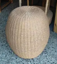 Puf Fibras Naturales Y Madera Artesanal 45 X 40 Cm Banquito