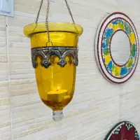 Fanal Hindu Colgante Porta Vela Vidrio Importado 30x10 Cm