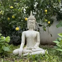 Estatuilla Buda Loto Apto Exterior Resina Ideal Jardín Deco Blanco