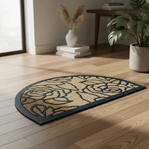 Tapete Alfombra Semicircular Felpudo India Fibra Coco Y G 60 Cm 40 Cm Negro
