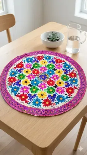 Centro De Mesa Tapiz Bordados India 85cm Redondos Cuadrados Modelo 2
