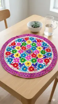 Centro De Mesa Tapiz Bordados India 85cm Redondos Cuadrados Modelo 2