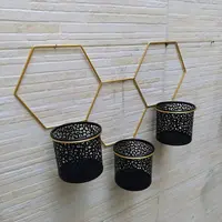 Porta Maceta Triple De Pared Hexagonal En Metal Importado Dorado Portamaceta