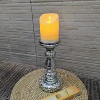 Candelabro 26 Cm Porta Vela Importado Oriente En Vidrio Zen Plateado
