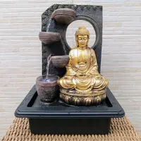 Fuente De Agua Resina 40 Cm Apto Exterior Buda 5 Caidas Zen  Dorado