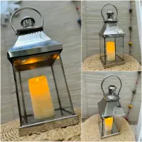 Fanal Acero De 45 Cm Porta Vela Farol Importado Hindu  Plateado