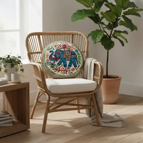 Fundas D Almohadón Bordado Hindu Decoración D India Circular Celeste