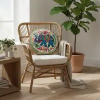 Fundas D Almohadón Bordado Hindu Decoración D India Circular Celeste