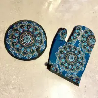 Set Agarradera + Guante De Tela Diseños Mandala Posa/pava