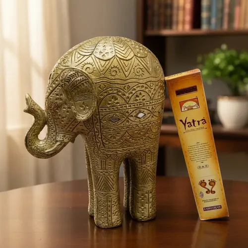 Elefante Decorativo Dorado Con Fantasias Importado Oriente Oro