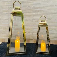 Set X 2 Fanales Dorados 70 Y 50 Cm Juego Faroles Importados Dorado