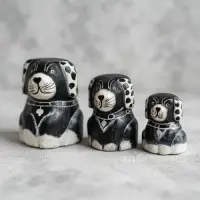 Set 3 Perros En Madera Artesanía India Oferta Decoración Negro