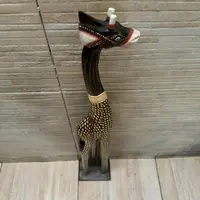 Jirafa De Madera Teka En 1 Pieza Pintada Artesanal Importada