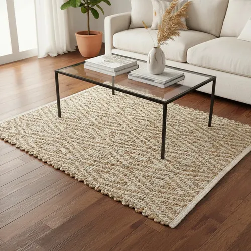 Alfombra Importada De India 100% Artesanal Tejida En Yute 90 Cm 60 M Beige
