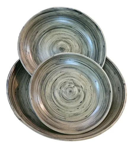 Set X 3 Unidades Bowl De Bamboo Importado Bandejas Apilables Marrón