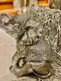 Elefante Abundancia Deco Importado Incrustacion Fantasías  Plateado