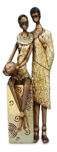 Imagen Pareja Africana Estatuilla Importada Oriente Deco Dorado Oscuro