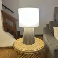 Velador Artesanal Hongo Algodón Indonesia Import Iluminación Beige Blanco