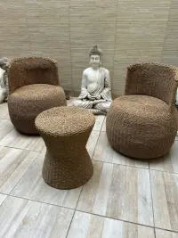 Juego Living 2 Sillones+mesa Fibras Naturales 100% Artesanal Marrón