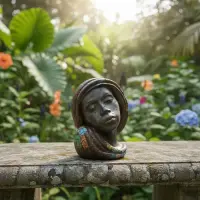 Estatua Cara Africana Decoracion Interior/exterior En Resina Marrón Oscuro