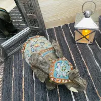 Estatua Elefante Replica Manto Con Fantasias 100% Artesanal Gris