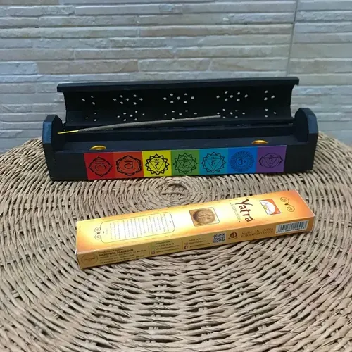 Porta Guarda Sahumerios De Madera 7 Chakras Importado India 