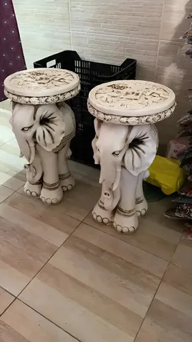 Elefante 65 Cm Apto Exterior Artesanal Hecho En Resina Mesa Blanco