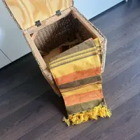 Puff Baúl  Organizador Asiento Cuadrado Kraft Natural C Tapa Marrón Puff Cuadrado