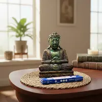 Buda En Madera Teca  Mudra Vitarka  Traido De Indonesia 25cm Verde Oscuro