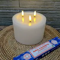 Velon Vela Led 10x15 Cm A Pila Pushkar Tienda 3 Llamas Movim Crema Vela Led
