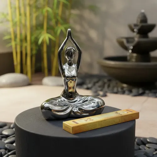 Figura Yoga Decorativa 23 Cm Estatuilla Posiciones D Oriente Plateado