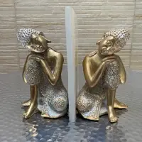 Juego X 2 Sujetalibro Buda 22cm Importado Oriente Base 9x9cm Dorado