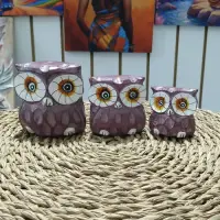 Set X3 Buhos En Madera De Oriente Tallado Importado India Violeta