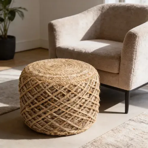 Puff Natural Yute Rustico Importado Banco Mesa Artesanal Modelo 2