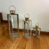 Set X 3 Fanales Acero 50 Cm Importados Faroles Decorativos  Dorado