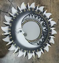 Espejo Importado De India Grande Circular 60 Cm Pushkar Negro Y Blanco