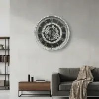 Reloj Importado Grande De Pared Engranajes Imponente Deco Blanco