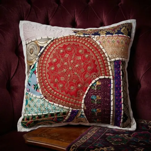 Fundas De Almohadón Bordadas Patchwork 40cm Importadas India Blanco