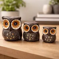 Set X3 Buhos En Madera De Oriente Tallado Importado India