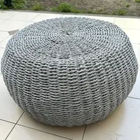 Puff De Fibras Naturales Pintado 60x30 Cm Trenzado Artesanal Gris