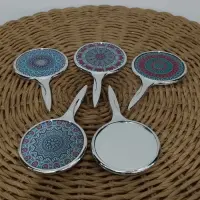 Espejo De Mano De Maquillaje Mándala Diseño Pushkar Plateado