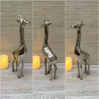 Estatuilla Jirafa Aluminio Import Oriente Deco Adorno 38 Cm Plateado