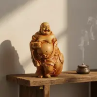 Estatuilla Buda Feliz Resina Simil Madera Importado Oriente Marrón