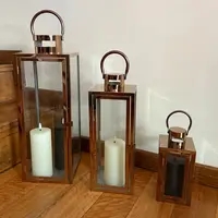 Set X 3 Fanales Acero 50 Cm Importados Faroles Decorativos  Dorado